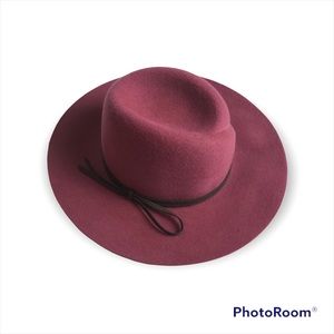 Ladies Floppy Fedora Hat Pink/Mauve shaped felt with brown strap accent EUC
